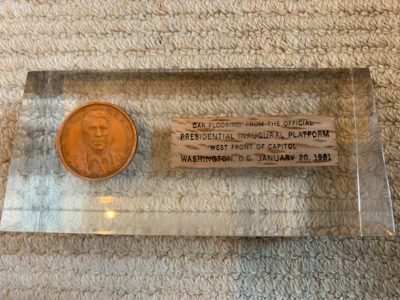 Stern also kept a memento from Reagan's inaugural platform floor.