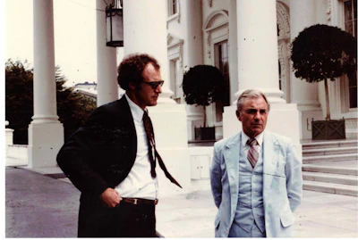 John Stern (left) with Chief Usher Rex Scouten, who coordinated flooring projects for the White House.