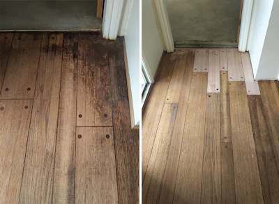 split tongue floor nailer damage repair before after example