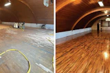 This gym floor in the community center in Emblem, Wyo., is a great example of the longevity possible for a gym floor—originally installed around 1930, we were able to resand and coat this floor in 2022.