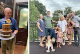 Paul Stringer at his retirement party (left), and with his family (right).