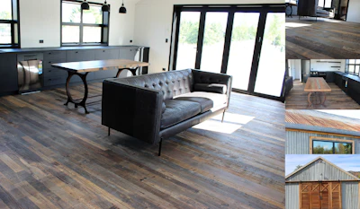 Flooring: Reclaimed barnwood | Finish, Adhesive, Equipment: Bona