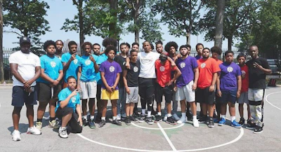 Barrow (left) with some of the teens involved in Theory 9's program.