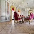 This elaborate white oak parquet in the dining room of a waterfront mansion was just one wood floor in a project that took three years to complete.