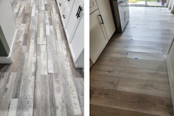 Two of the common complaints I see when I do LVP inspections: coming apart at the seams (above at left) and cupping (at right).