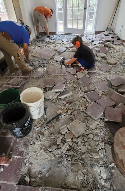 We've all been here before, but we had no idea of how thick this floor was. We knew it was a raised foundation platform, but after 3 inches of digging, there was no end in sight. It was a real adventure.