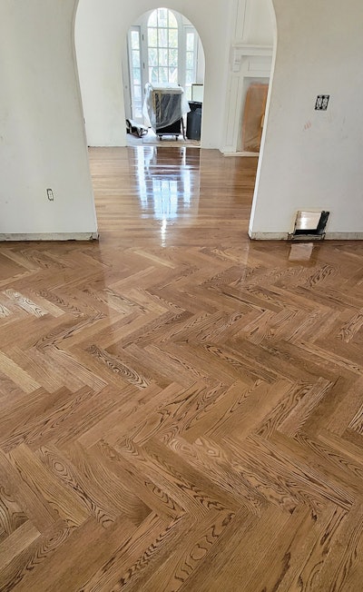 Then our site-milled herringbone was installed, sanded and finished.