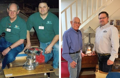 On the left, Dick Hammond and I back in the day as instructors at the NOFMA Installation School in Memphis in the late '90s, and (on the right) the last time I saw Dick when I visited him at his home in Michigan after he had surgery for brain cancer.