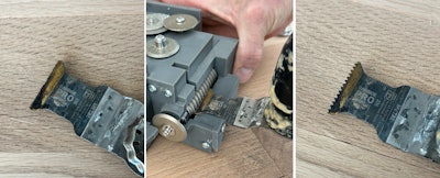 Oscillating tool store blade sharpener
