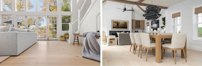 Collections from Coastal Surfaces include Italia (left), a 3/4-inch engineered European oak, and Famiglia (right), a ⅜-inch-thick engineered floor that has a 0.6 wear layer of European oak, a Baltic birch core and a cork backing.