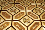 Maple, walnut, wenge and teak were included in this floor coated with waterborne finish.