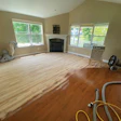For this aluminum oxide floor, Joshua Feck of Traverse Woodworks in Traverse City, Mich., started with diamond plates on his Bona Power Drive “to scratch up the surface. I’d let the plates cool while removing what’s left of the finish with 36-grit with the big machine.”