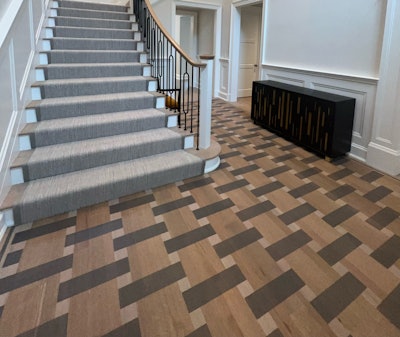 J. Rapaport Wood Flooring in New Jersey creates a tri-colored, tile-colored wood floor design.