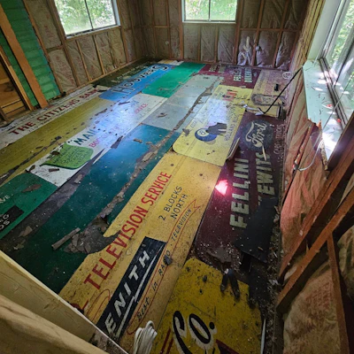 Brandon York of Cornerstone Flooring shared pictures of Clayton Carson's subfloor on Facebook. The subfloor is believed to be made of seat backs from old bus stop benches.