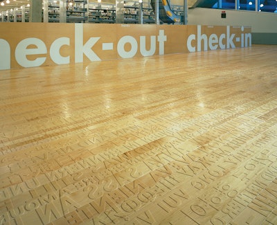 This maple floor designed by artist Ann Hamilton rests in the Evelyn W. Foster Learning Center at the Seattle Central Library.