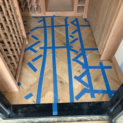 After the cuts are made, the section of herringbone can be dropped right into the area.