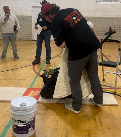 Jared Berg with Western Sport Floors demonstrates how to level and dress a sanding drum.