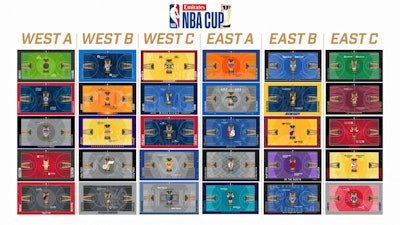 All the 2024 Emirates NBA Cup court designs were created by artist Victor Solomon.
