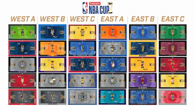 All the 2024 Emirates NBA Cup court designs were created by artist Victor Solomon.