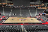 The 2024 Emirates NBA Cup court ready for play at the T-Mobile Arena in Las Vegas.