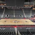 The 2024 Emirates NBA Cup court ready for play at the T-Mobile Arena in Las Vegas.