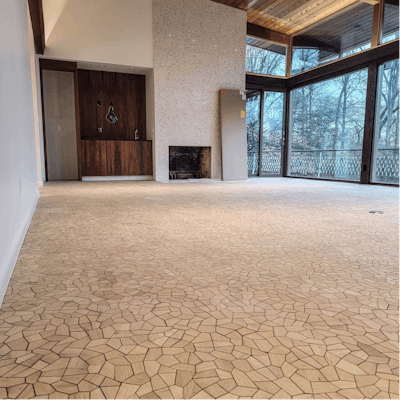 The project included 915 square feet of the unusual wood flooring.