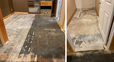 When Franklin arrived at the job site, five layers of flooring had been removed from the original wood flooring, and this is what he had to work with.