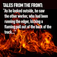 Dramatic flames with text describing a workplace safety incident involving a flaming truck