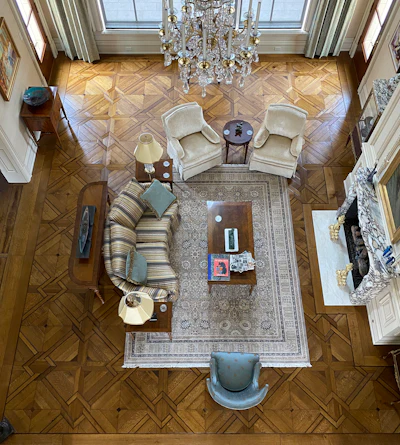 Antoinette-patterned parquet. For more on this project, click here.