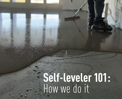 Self Leveler Being Spread Before A Wood Floor Installation Jj25 Techniques
