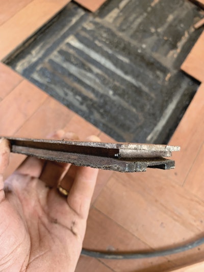 I constantly had to make repairs to this jarrah parquet in a State Heritage building as I was sanding, and eventually I fell asleep while sanding.