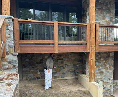 Looking underneath a deck (when possible) is an important part of inspecting it before taking on a job, because a lot of damage to a deck happens from below.