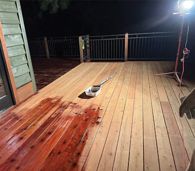 Sometimes your best chance at getting a deck coated is in the middle of the night.