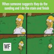 Homer Simpson meme about woodworking tasks with WF Business logo