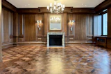Hand-scraped engineered black walnut fills this Chicago apartment.
