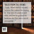 Mysterious bookcase quote about secret passageway with WF Business logo