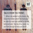 Bathroom sign with humorous story about pregnancy and builder interaction