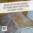 Damaged wood floor with construction debris, highlighting contractor negligence