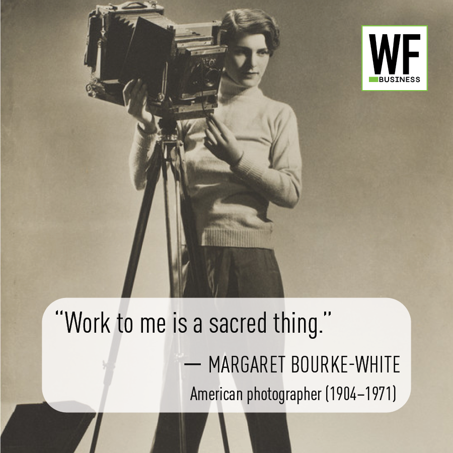 Vintage photo of photographer with large camera on tripod, WF Business logo