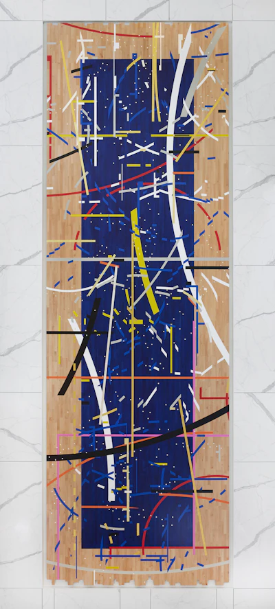 'Pacha Cosmopolitanism Overtime,' 2022 Paint, gold leaf, and silver leaf on wood. Commissioned by Delta Air Lines in partnership with the Queens Museum, New York. Courtesy Ronny Quevedo and Alexander Gray Associates, New York © 2025 Ronny Quevedo.