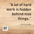 Ralph Lauren quote about hard work on wooden background with WF Business logo