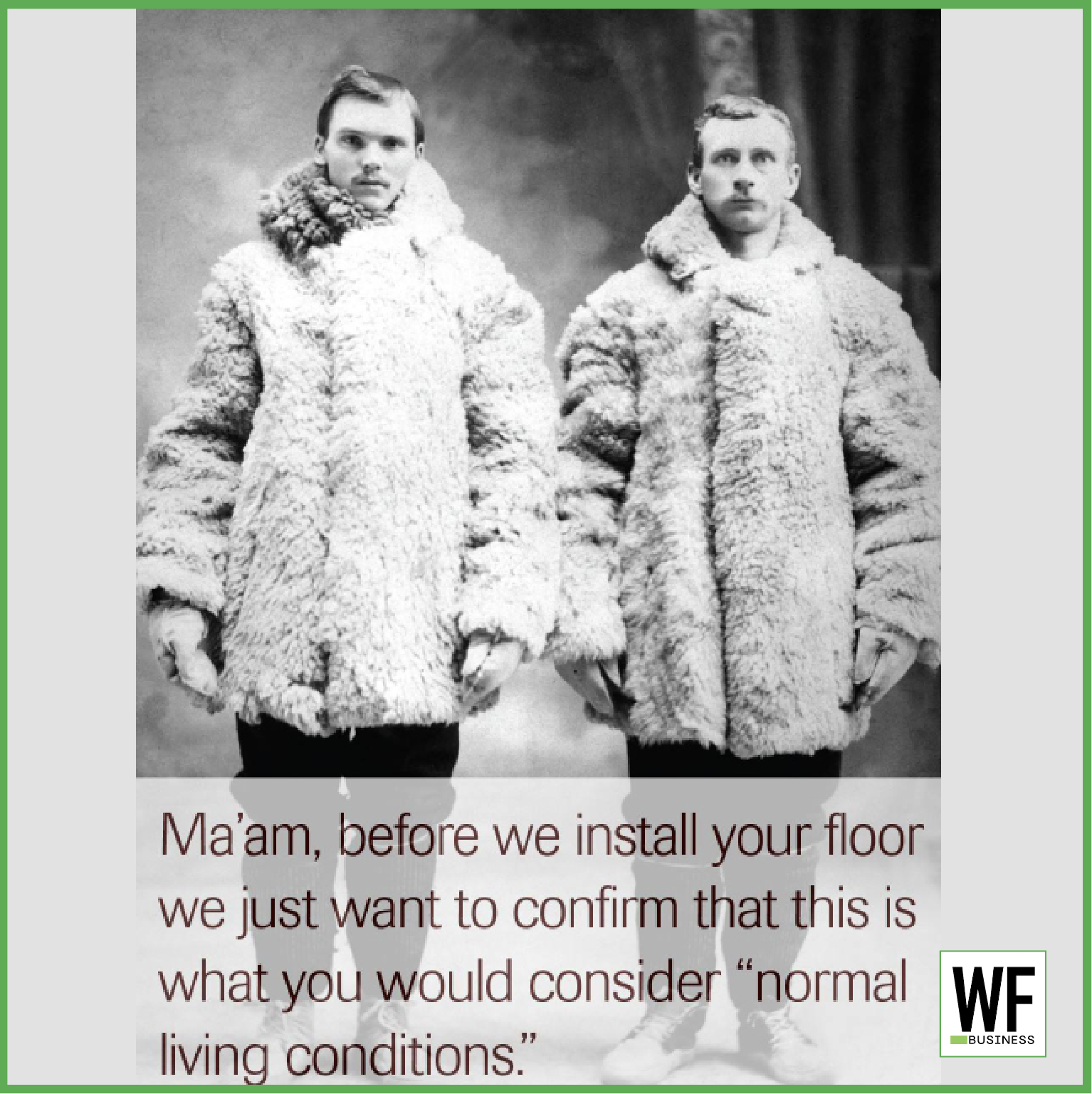 Two men in thick fur coats standing side by side in vintage black and white photo