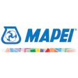 Mapei corporate logo with blue shield icon and colorful geometric background