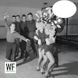 Vintage black and white dance rehearsal with performers and choreography