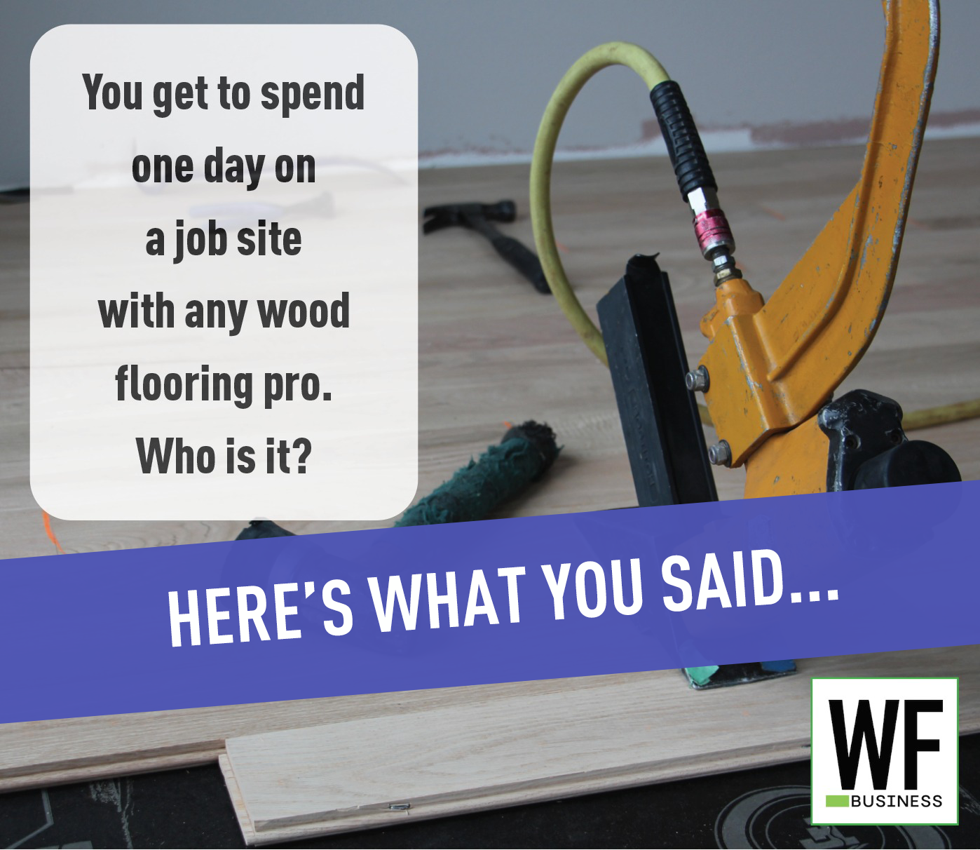 Wood flooring job site with professional tools and installation equipment