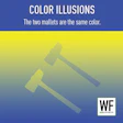 Color illusion graphic showing two identical mallets against gradient background
