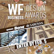 WFB Design Awards promotional poster with wood flooring and design elements