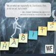 Motivational graphic showing success steps with quote about excellence as a habit