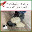 Humorous meme showing gooey substance squished under shoe, referencing 'Elf on the Shelf'