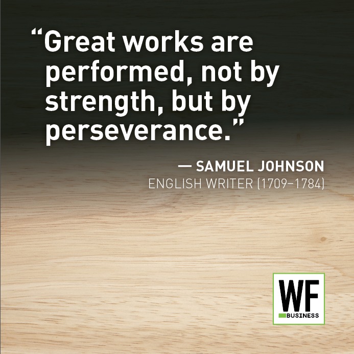 Samuel Johnson quote about perseverance with WF Business logo